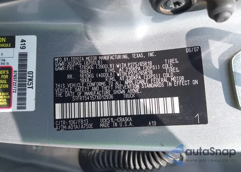 2007 Toyota Tundra Sr5 4.7L V8 from USA, damaged, VIN 5TFRT54157X012936